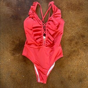 Cute Red Ruffled Swimsuit